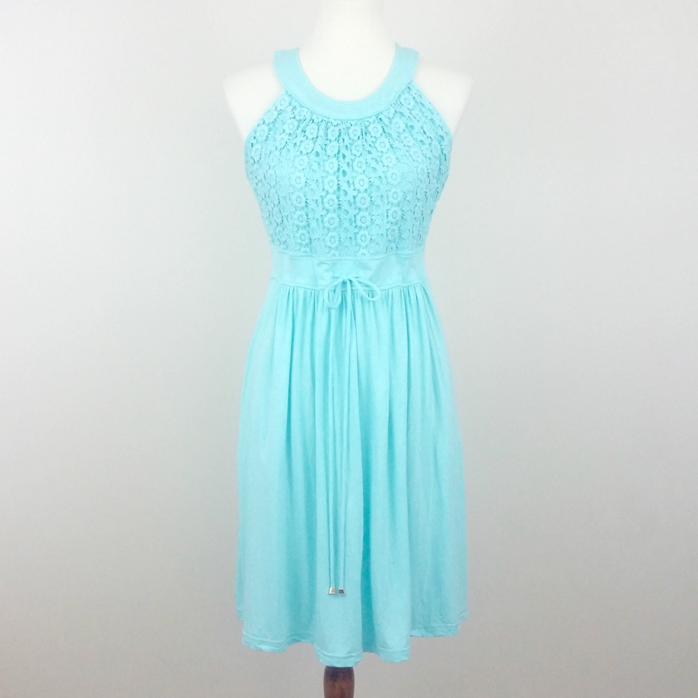 Calvin Klein Aqua Jersey Midi Crochet Dress ~ 12